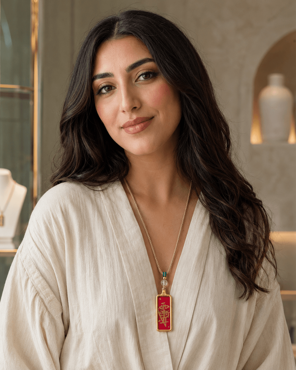 Fire Element Guardian Necklace wearing example
