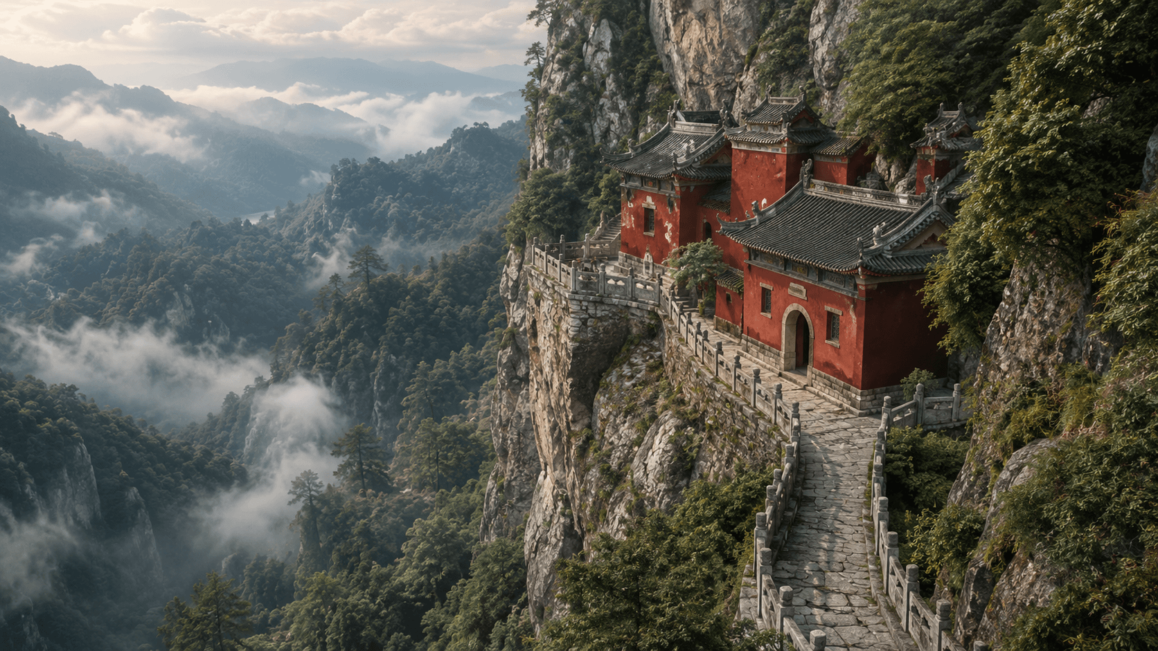 Louguantai Taoist temple mountain walkway